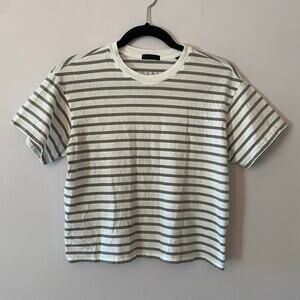 ATM Anthony Thomas Melillo Gray White Stripe Cropped T-Shirt Cotton size Small